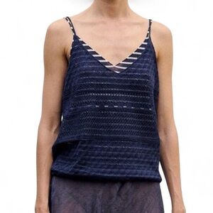 Sita Murt Double Layered striped knit cami navy blue crochet tank top